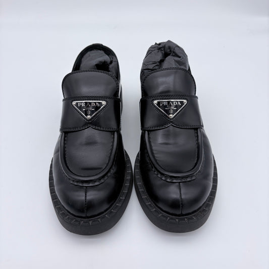 Prada Black Leather Triangle Logo Loafer