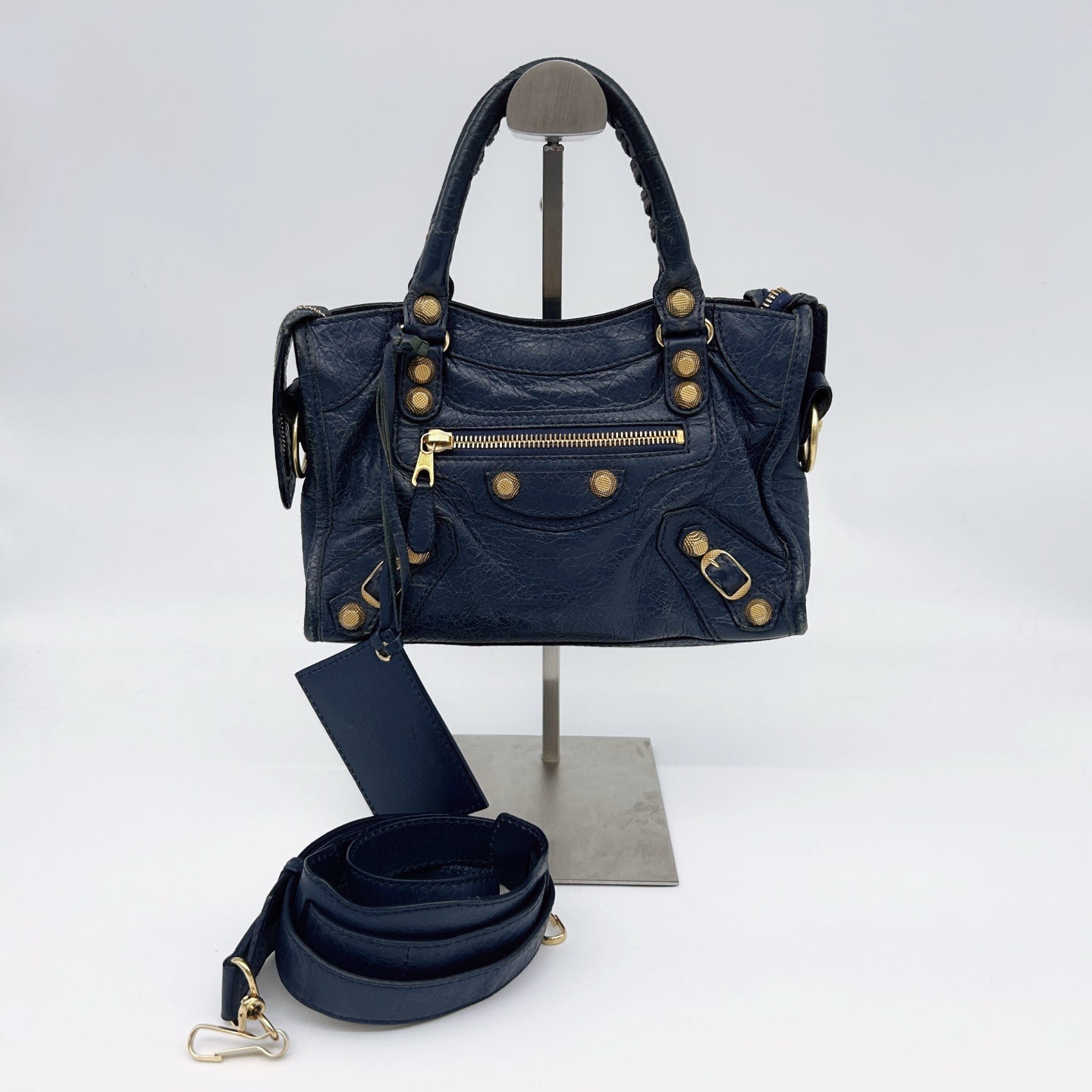 Balenciaga Navy Agneau Leather City Small 2Way Bag [Used 