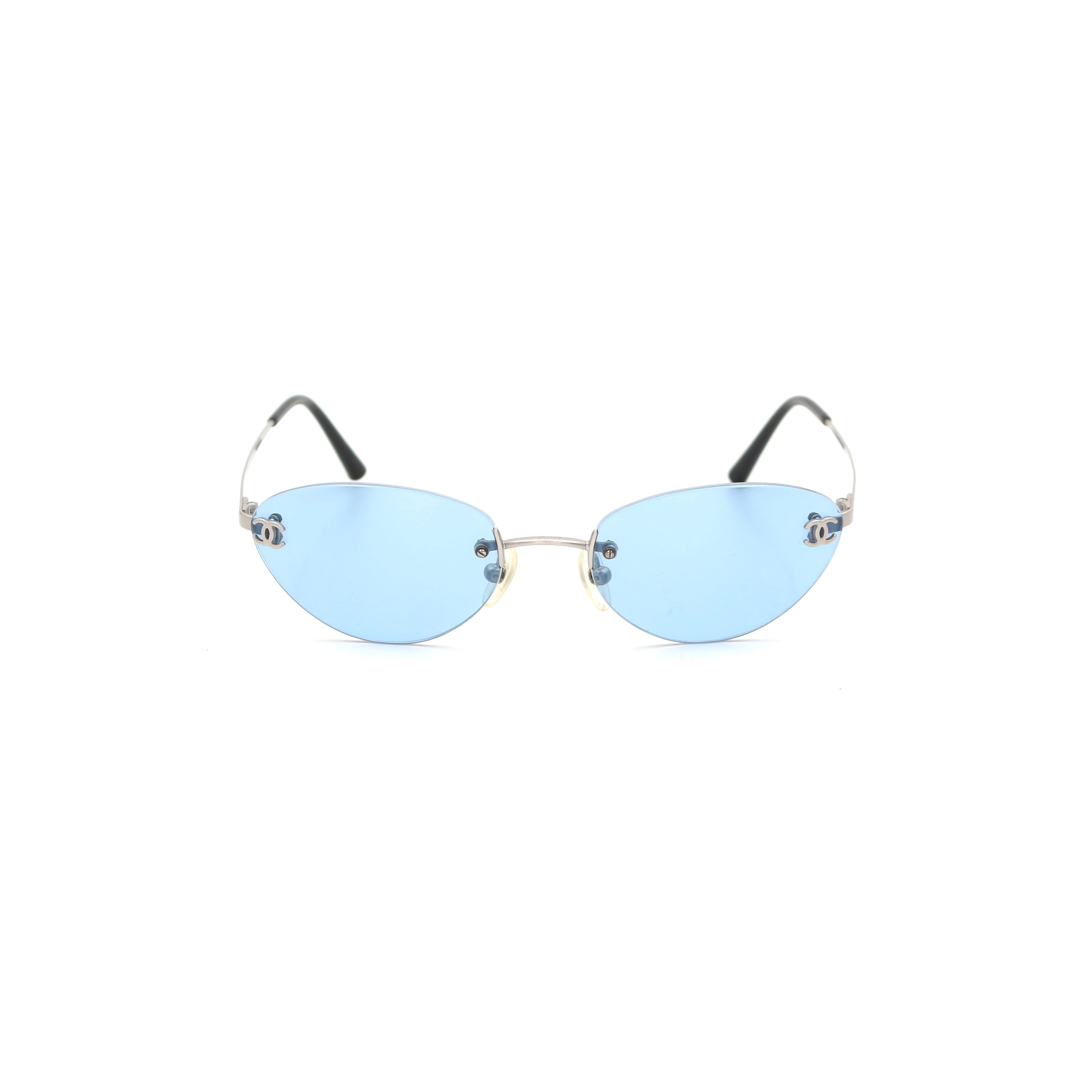 CHANEL Ice Blue CC Logo Rimless Cat-Eye Sunglasses [Used