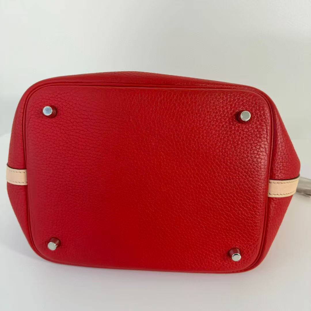 Hermès Picotin Lock MM  Rouge Tomato/Rose Eglantine Taurillon Clemence HandBag [Used]