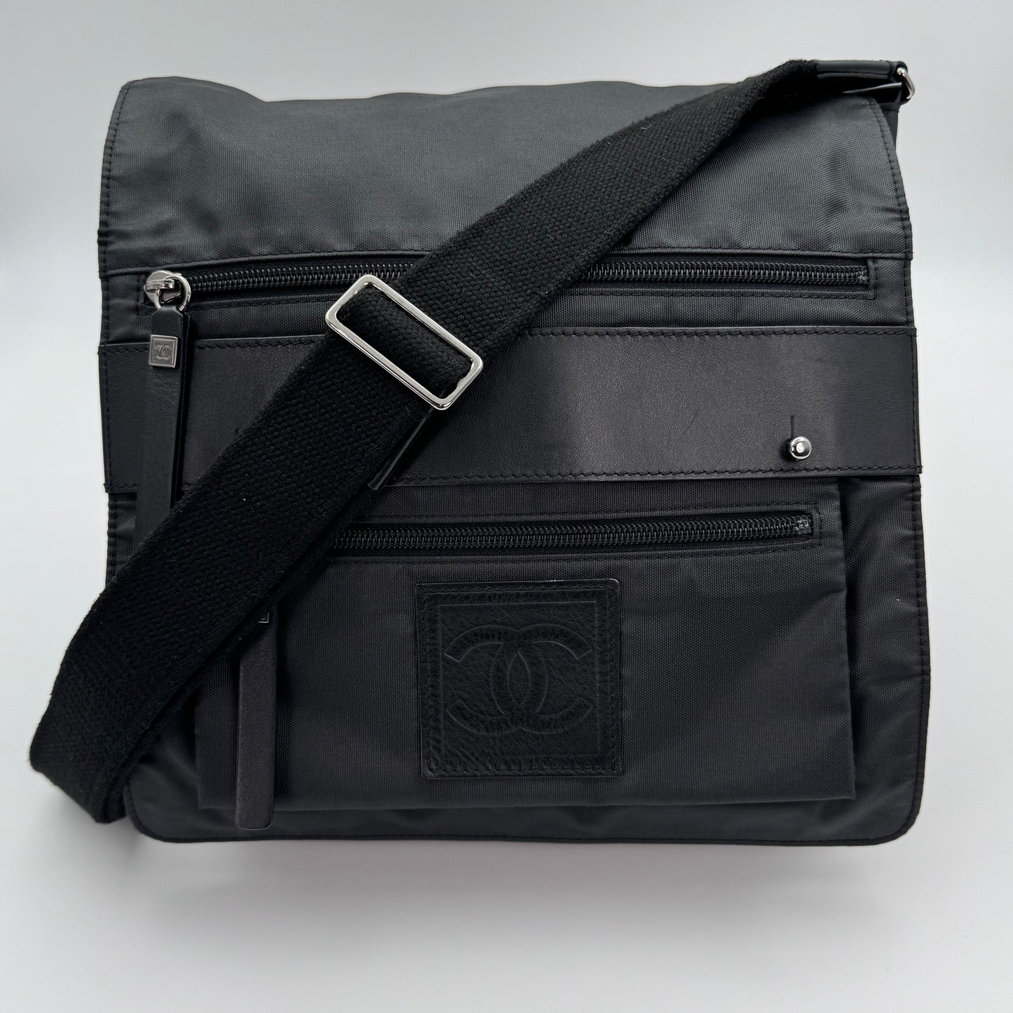 Chanel Nylon Sport Square Logo Crossbody Bag Black/Silver Hardware [Used]