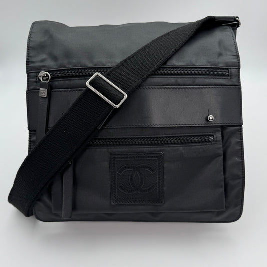 Chanel Nylon Sport Square Logo Crossbody Bag Black/Silver Hardware [Used]