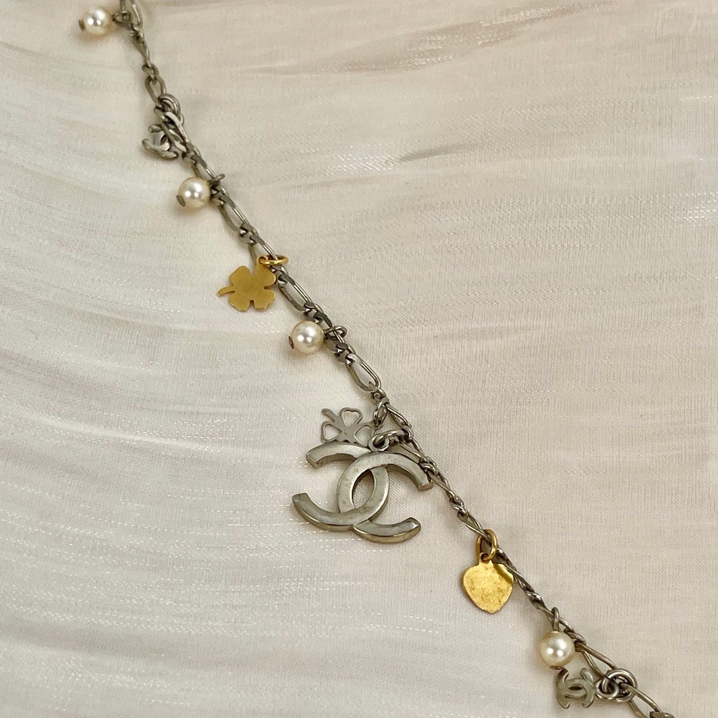 Chanel Silver-Tone CC Charm Necklace[Used]