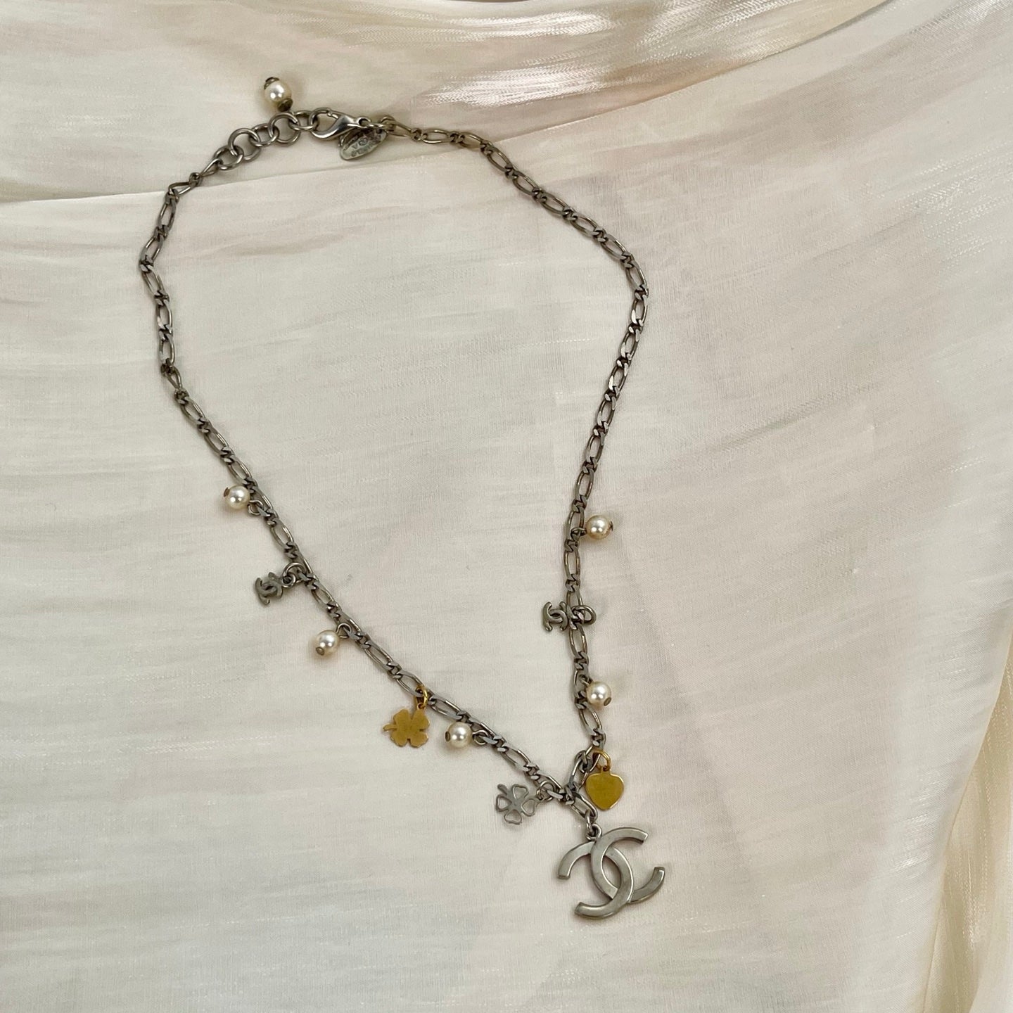 Chanel Silver-Tone CC Charm Necklace[Used]