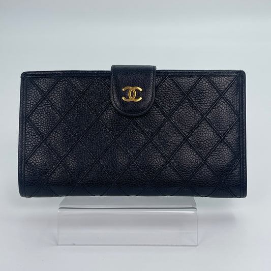 Chanel Black Long Wallet with Kiss-Lock Coin Purse[Used]