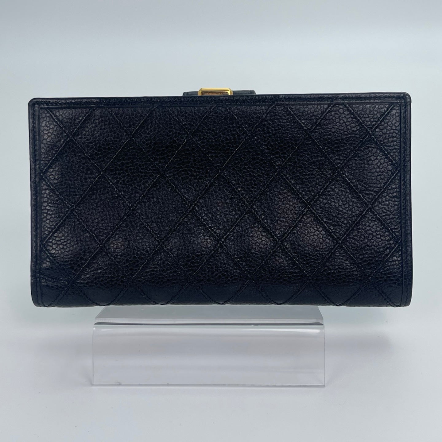 Chanel Black Long Wallet with Kiss-Lock Coin Purse[Used]