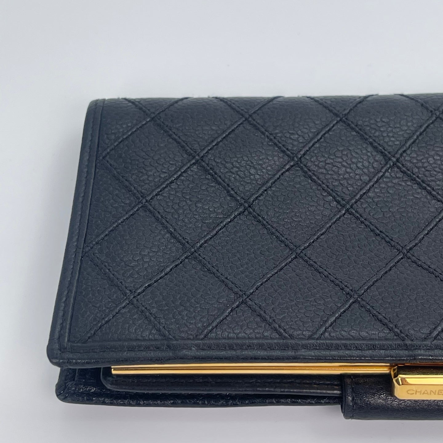 Chanel Black Long Wallet with Kiss-Lock Coin Purse[Used]