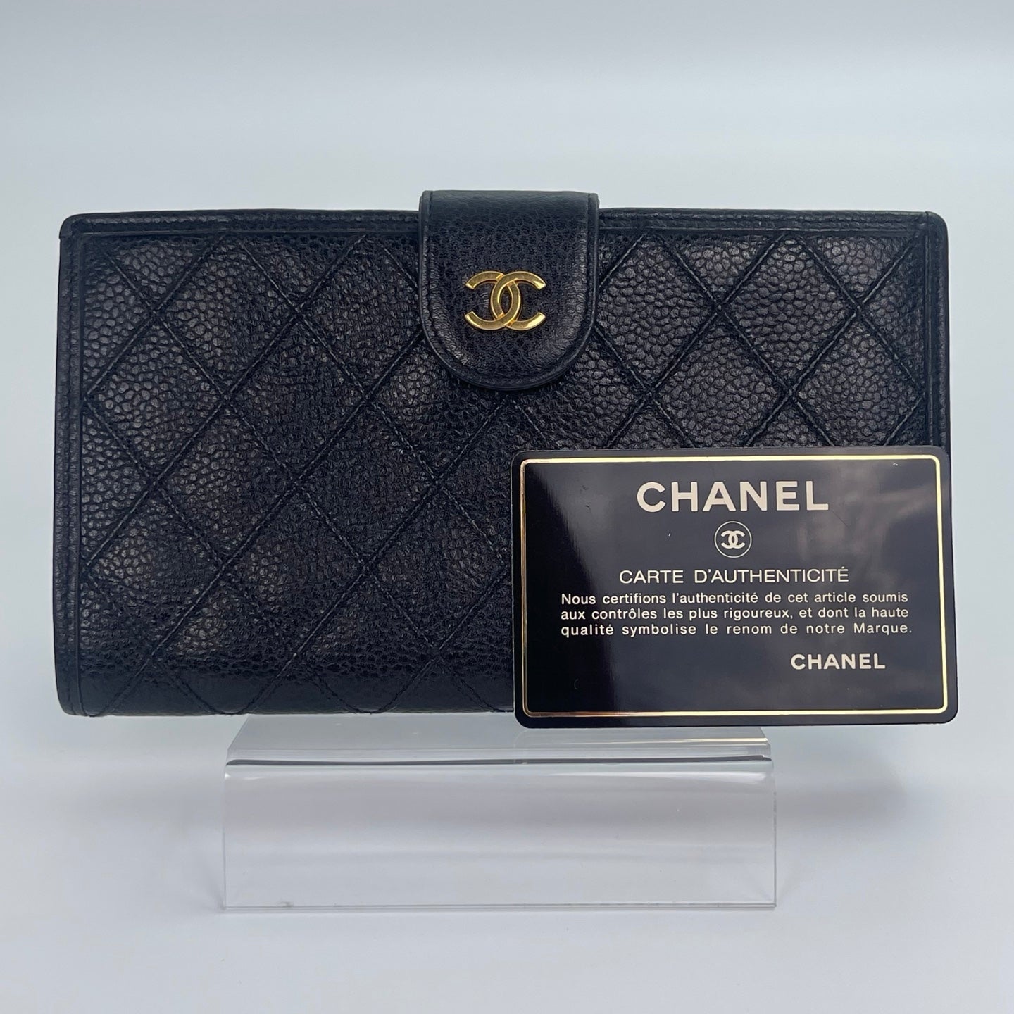 Chanel Black Long Wallet with Kiss-Lock Coin Purse[Used]