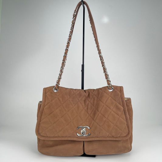 Chanel  Brown Suede Flap Tote Bag with Quilted Flap [Used]