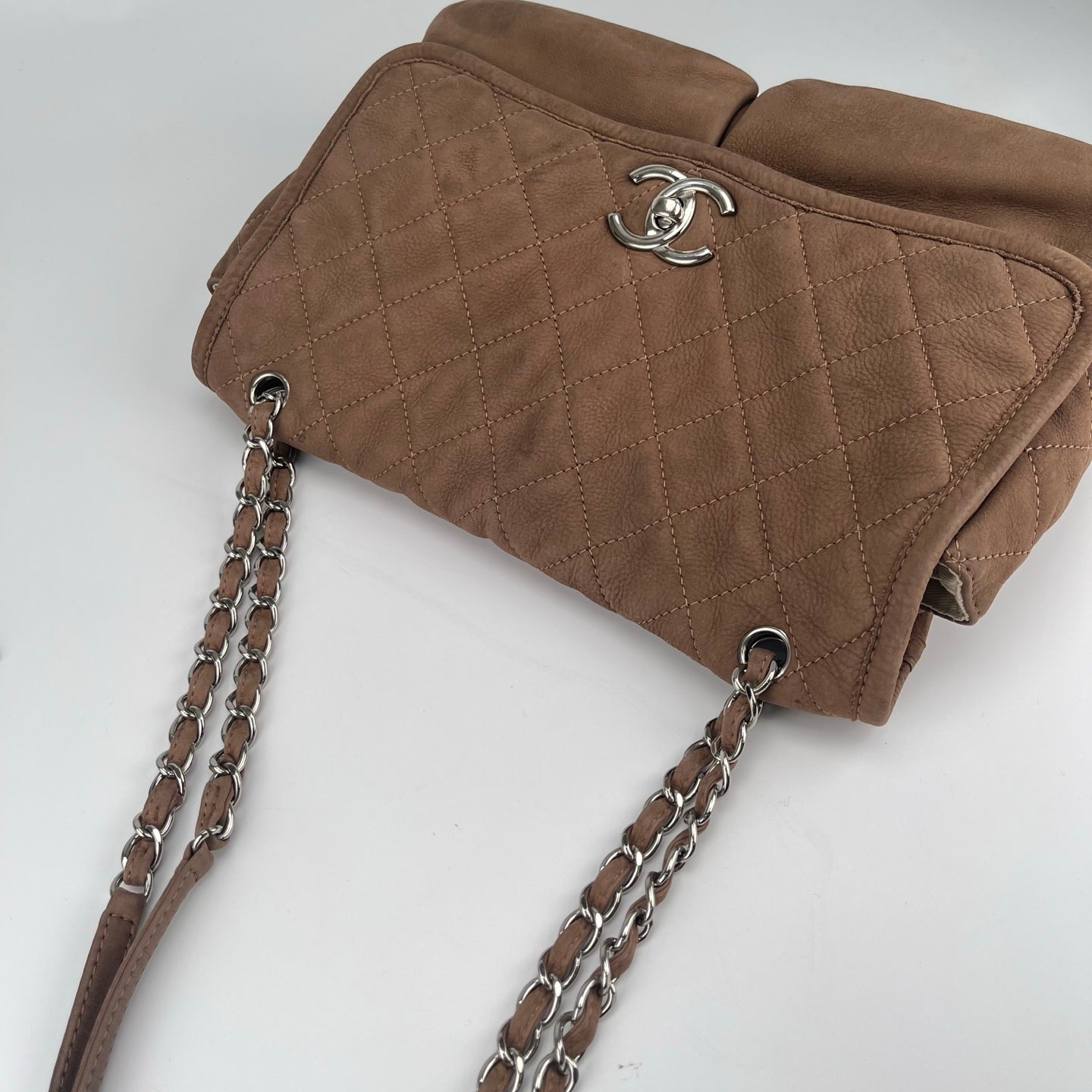 Chanel  Brown Suede Flap Tote Bag with Quilted Flap [Used]