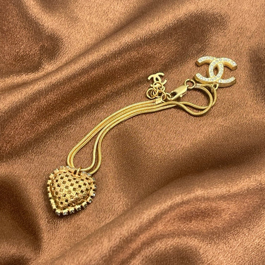 Chanel Double Chain Heart Charm Bracelet [Used]