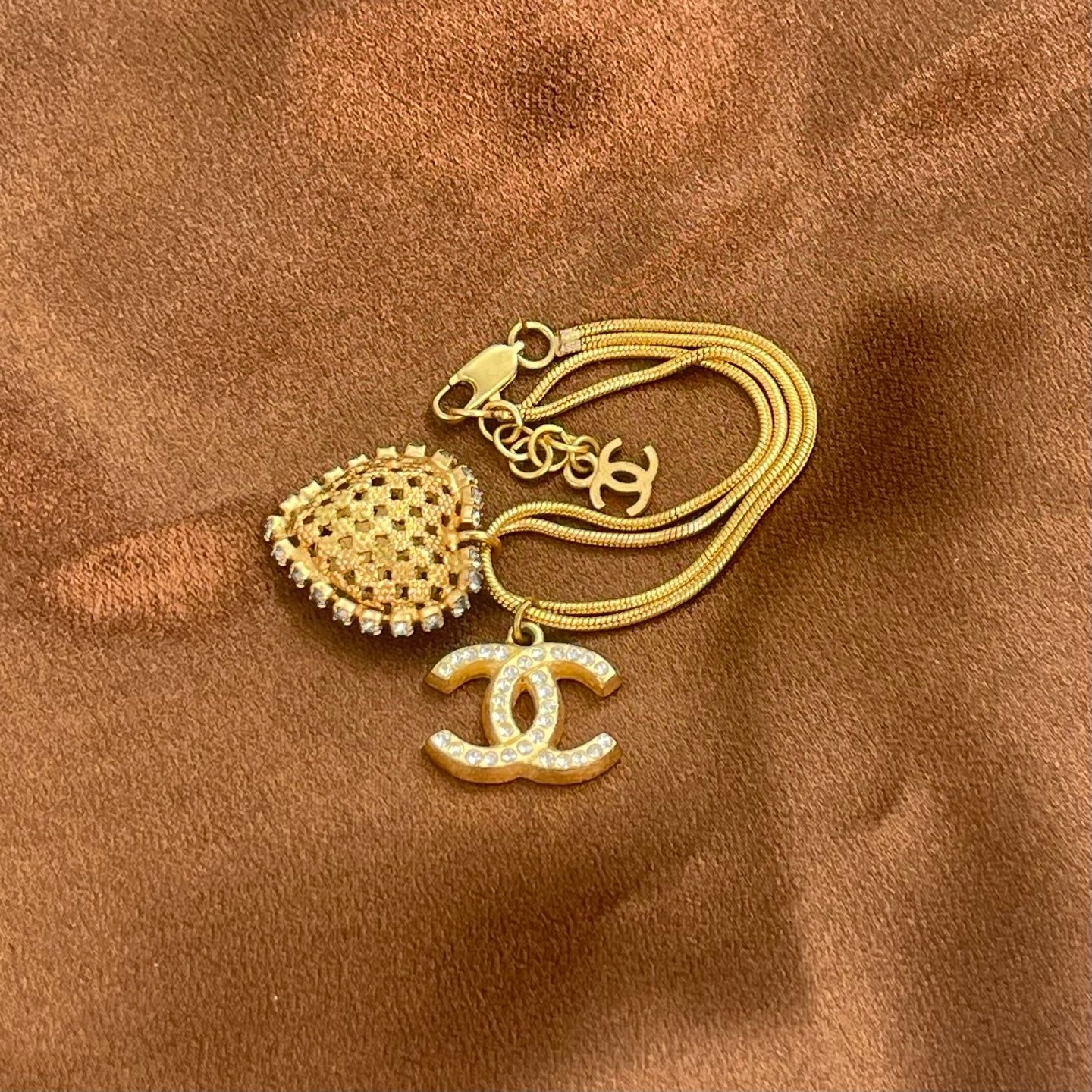Chanel Double Chain Heart Charm Bracelet [Used]