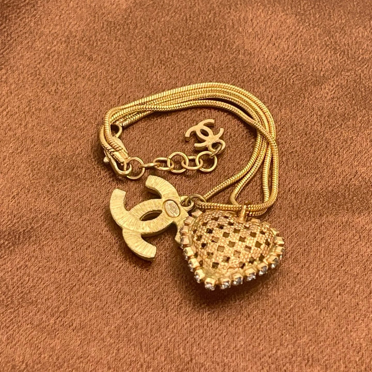 Chanel Double Chain Heart Charm Bracelet [Used]
