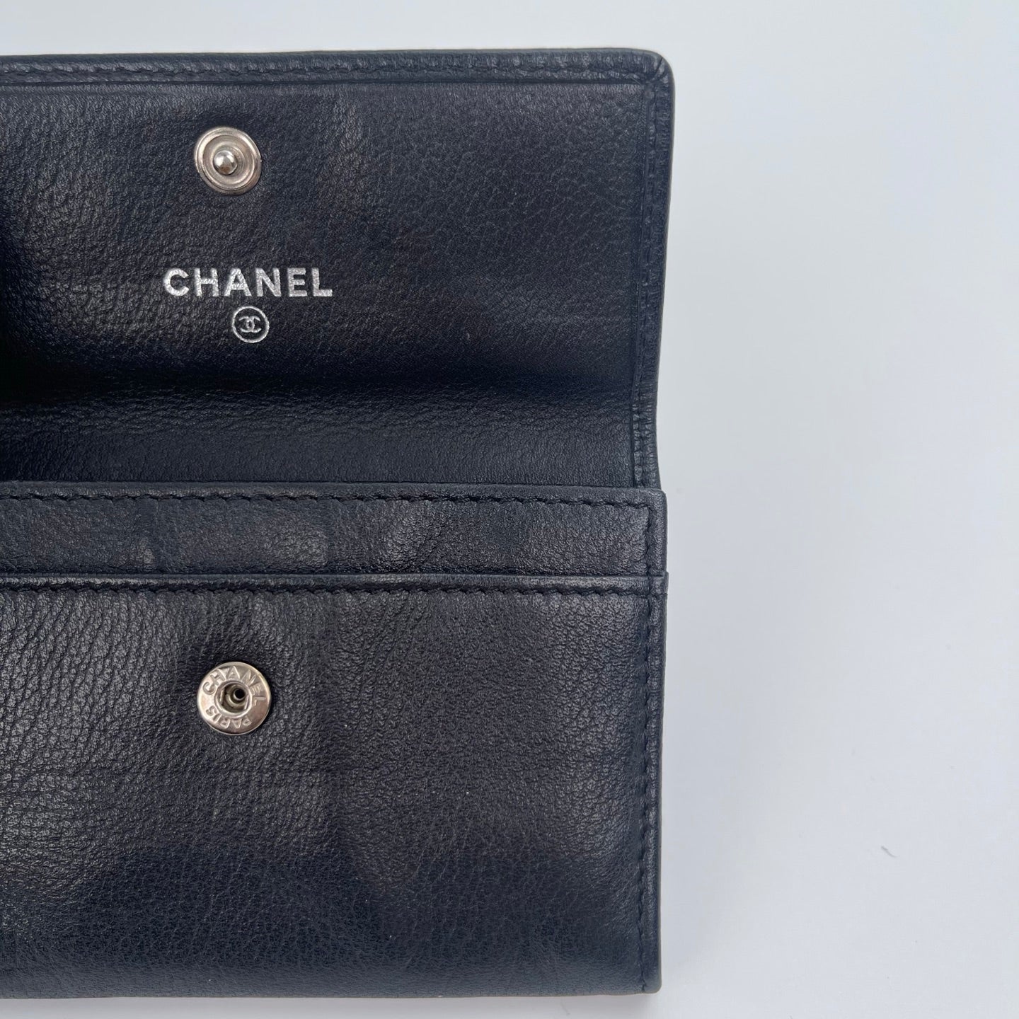 Chanel Black Camellia Embossed Card Holder [Used]