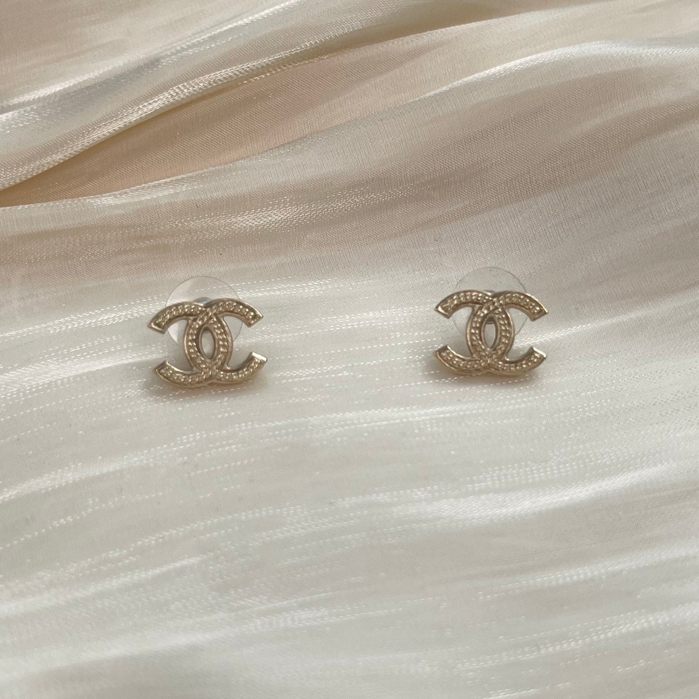 Chanel Braided CC Logo Stud Earrings [Used]