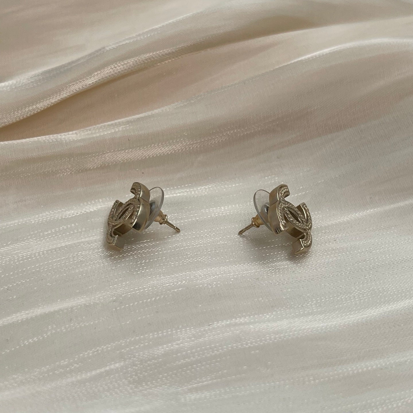 Chanel Braided CC Logo Stud Earrings [Used]