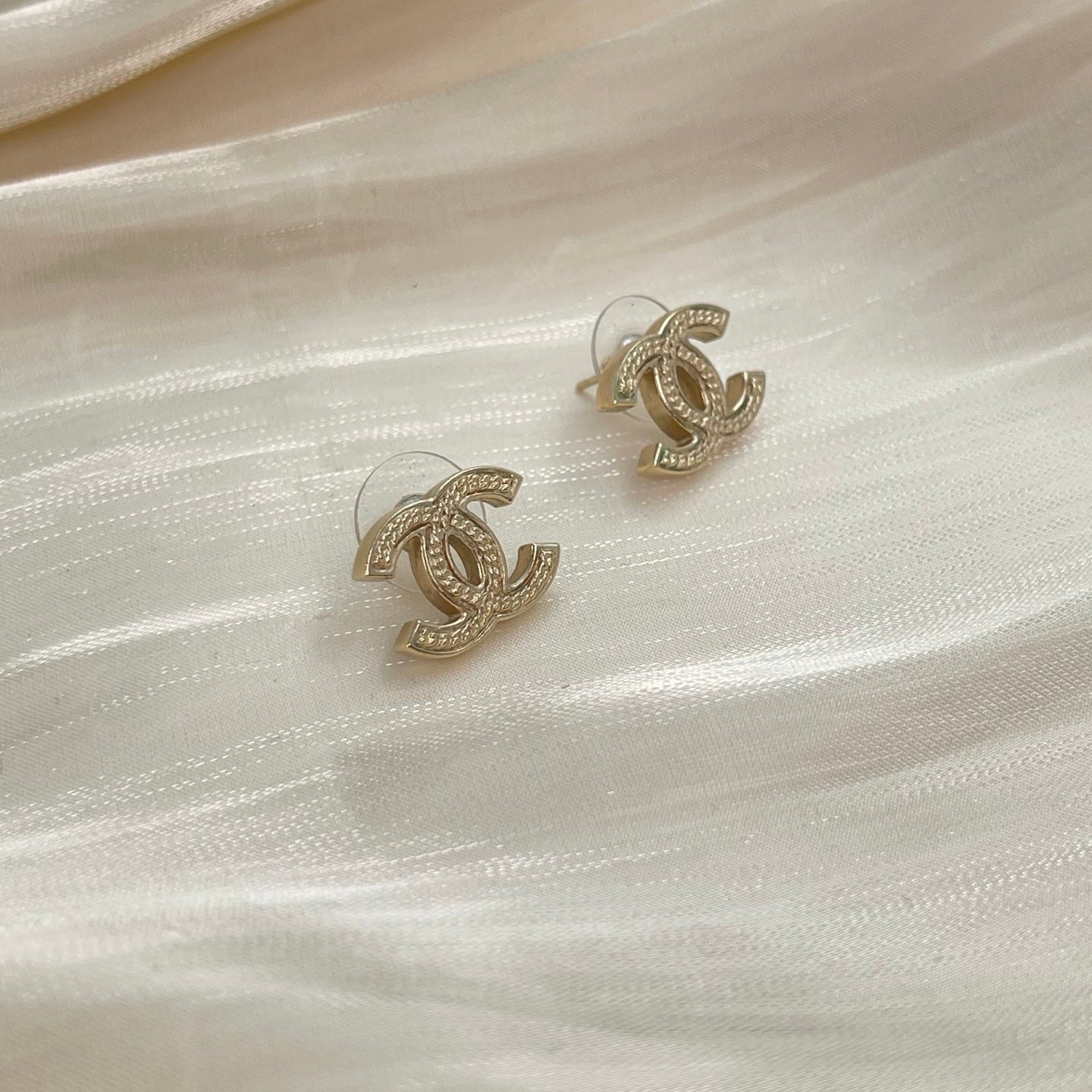 Chanel Braided CC Logo Stud Earrings [Used]