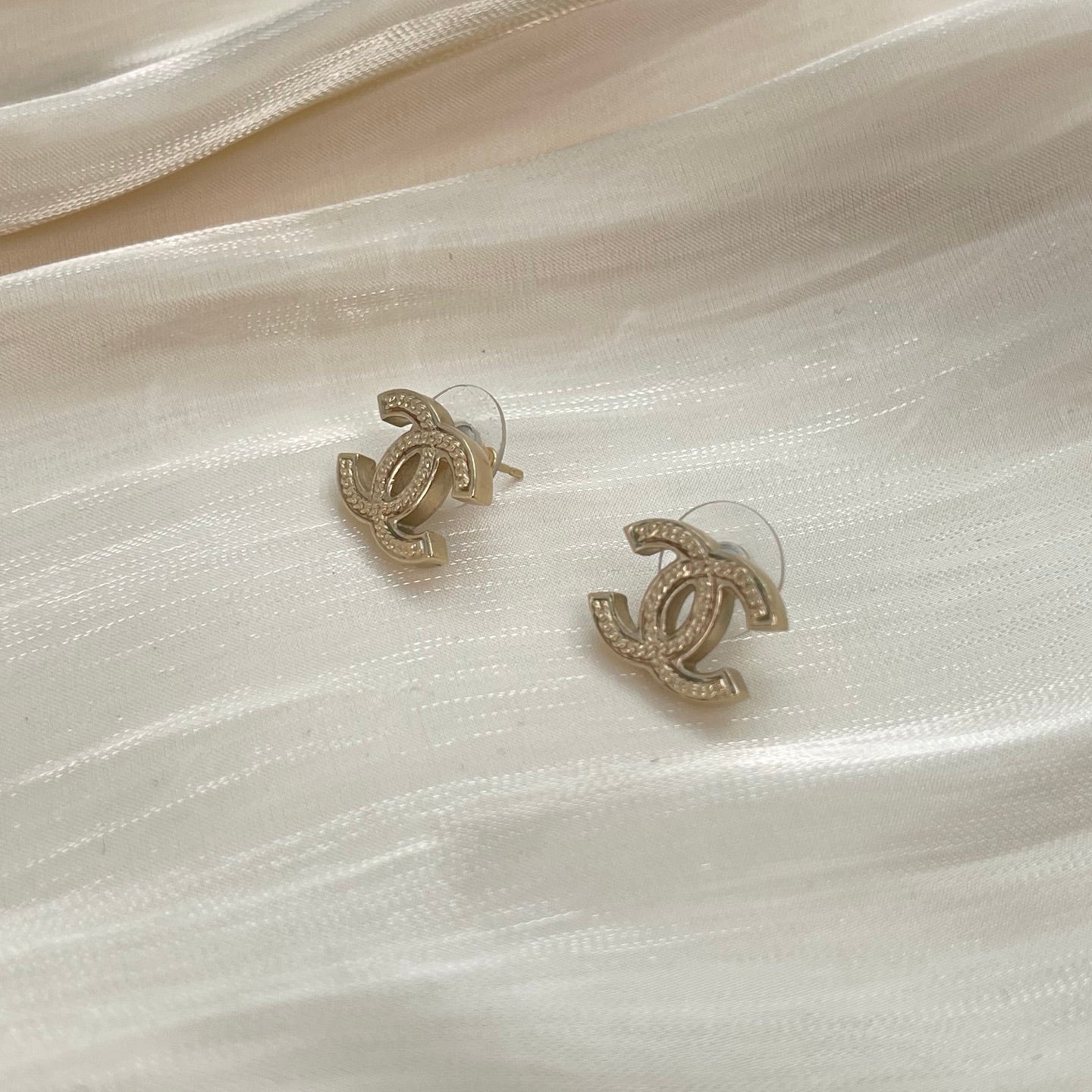 Chanel Braided CC Logo Stud Earrings [Used]