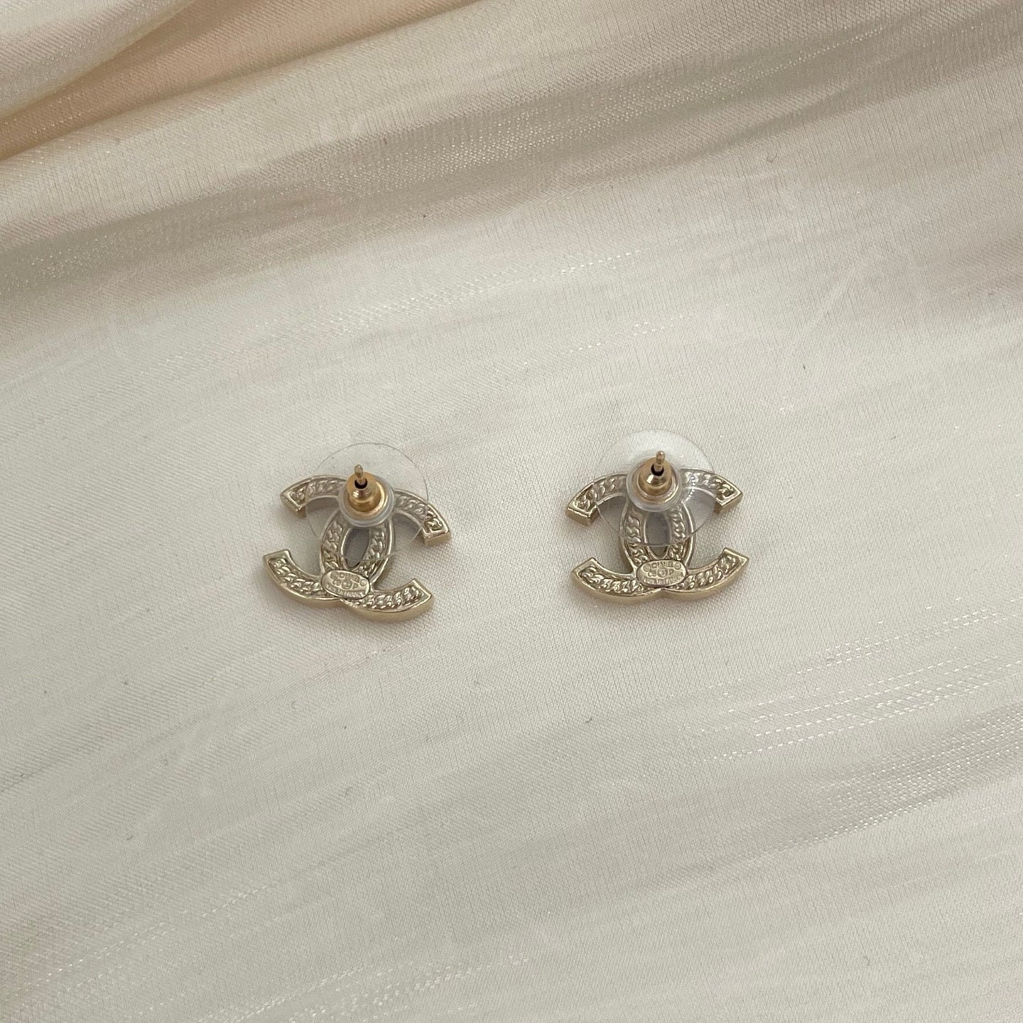 Chanel Braided CC Logo Stud Earrings [Used]