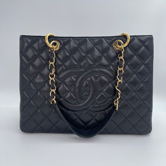 Chanel Black Caviar Leather GST Tote Bag with Gold Hardware [Used]