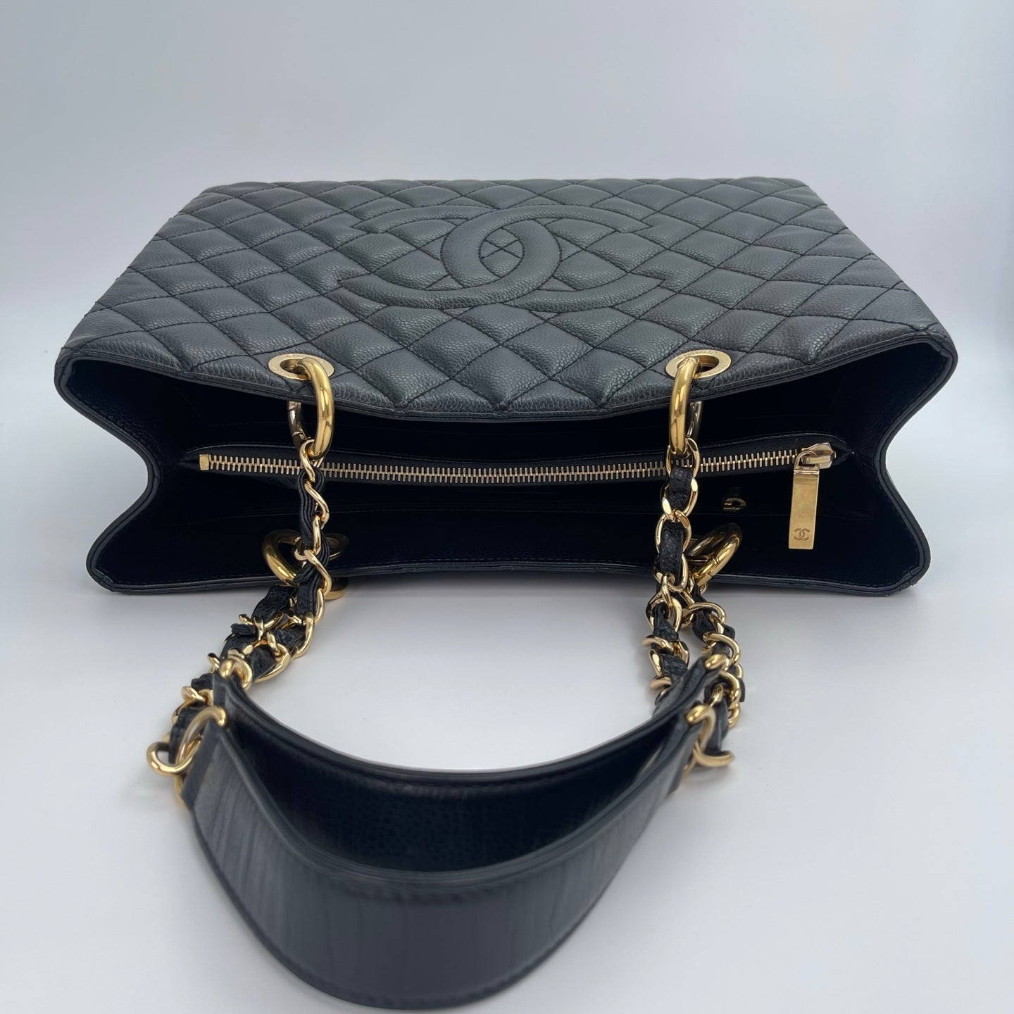Chanel Black Caviar Leather GST Tote Bag with Gold Hardware [Used]