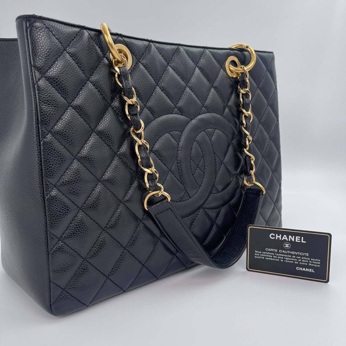 Chanel Black Caviar Leather GST Tote Bag with Gold Hardware [Used]