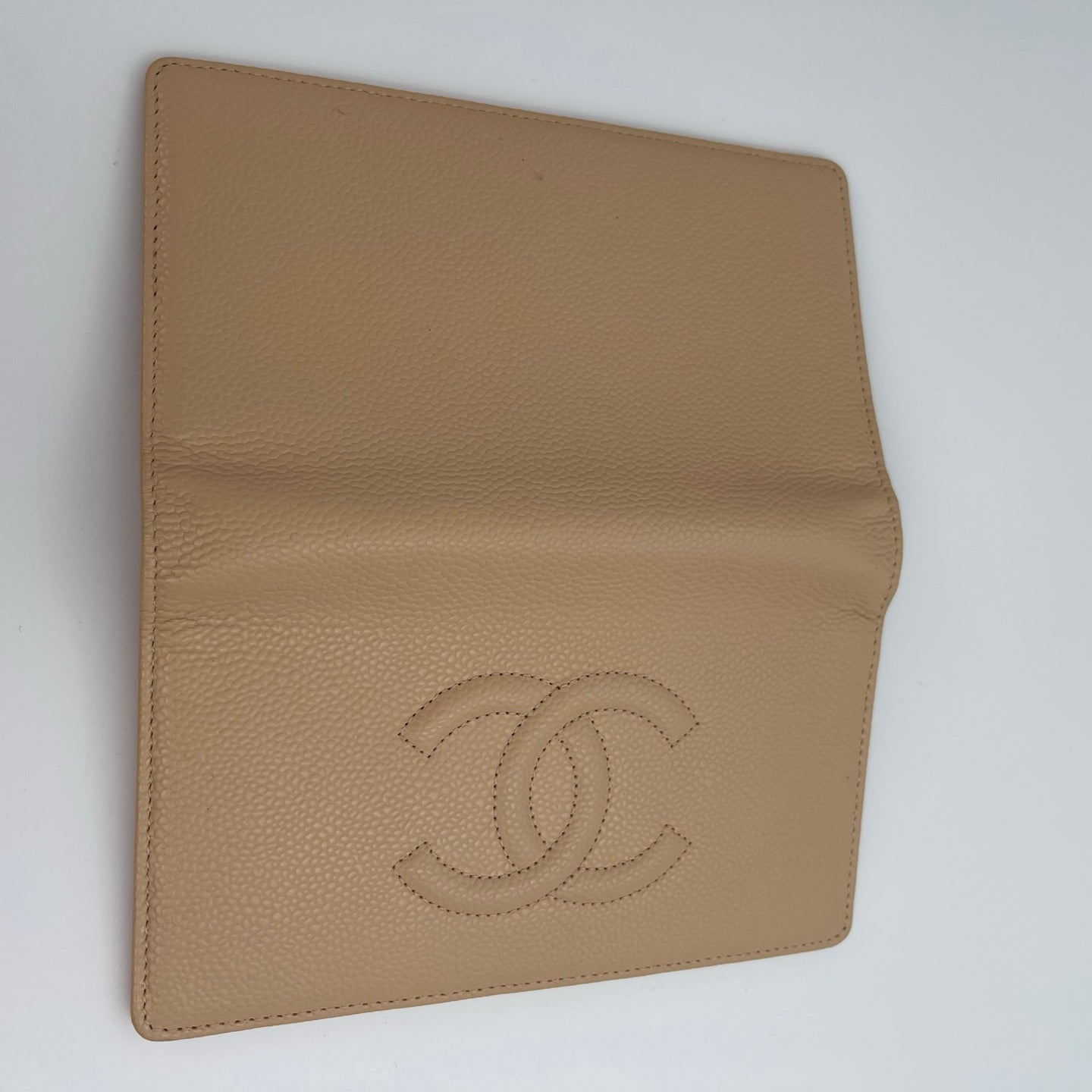 Chanel Coco mark Long Wallet in Light Khaki Caviar Leather [Used]