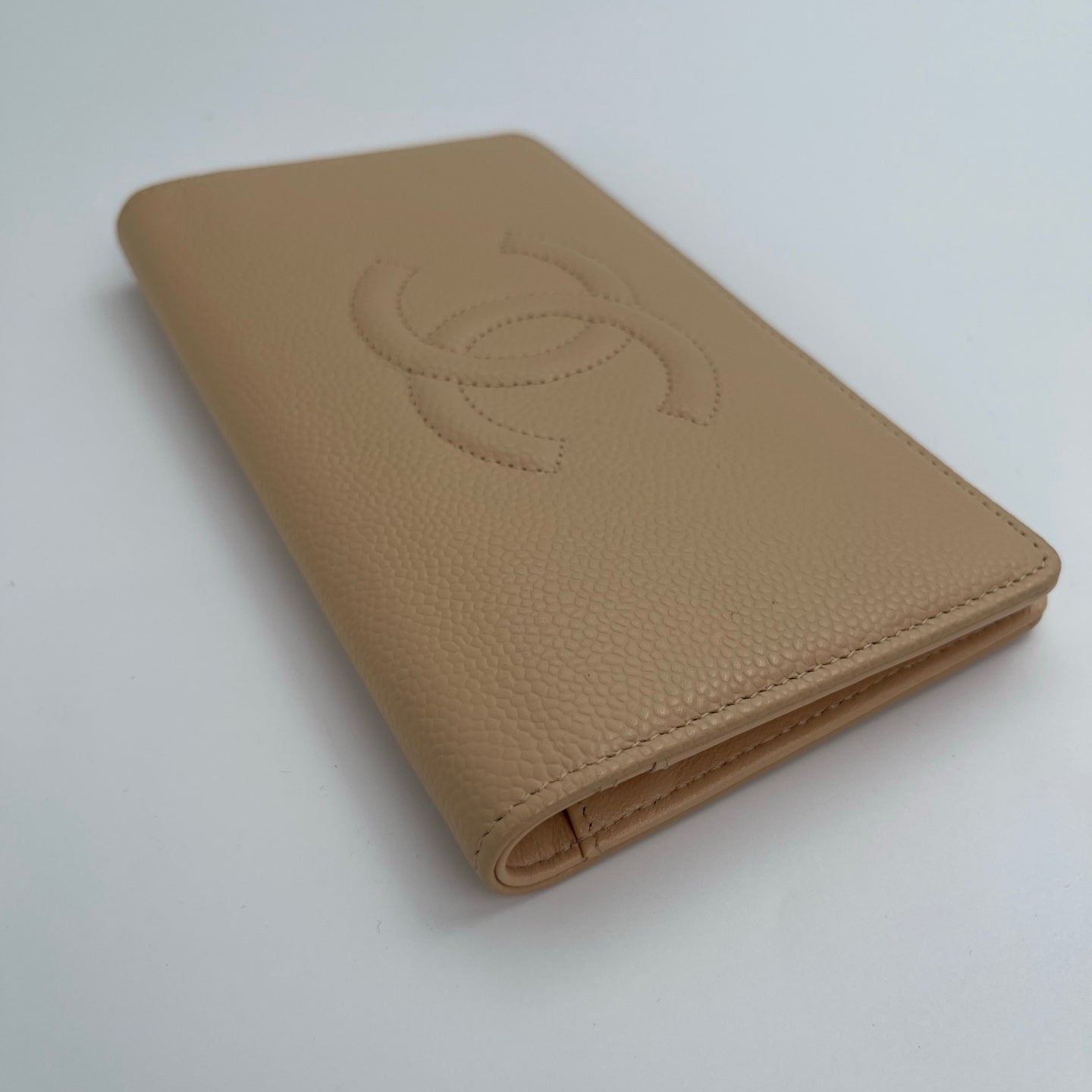 Chanel Coco mark Long Wallet in Light Khaki Caviar Leather [Used]