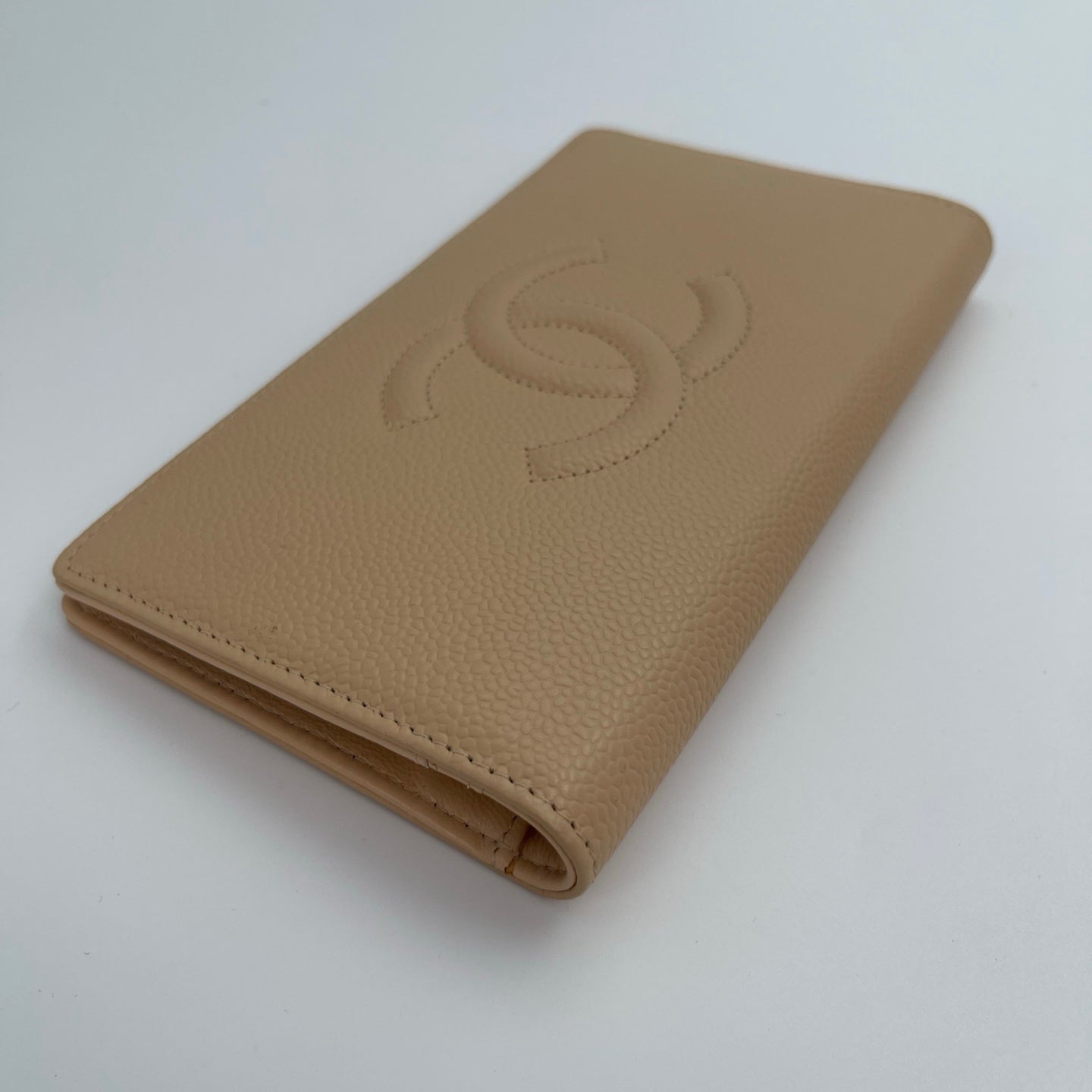 Chanel Coco mark Long Wallet in Light Khaki Caviar Leather [Used]