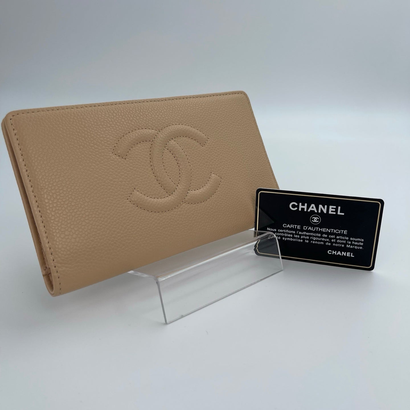Chanel Coco mark Long Wallet in Light Khaki Caviar Leather [Used]