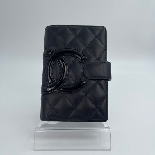 Chanel Matelassé Cambon Bifold Medium Wallet in Black Lambskin [Used]