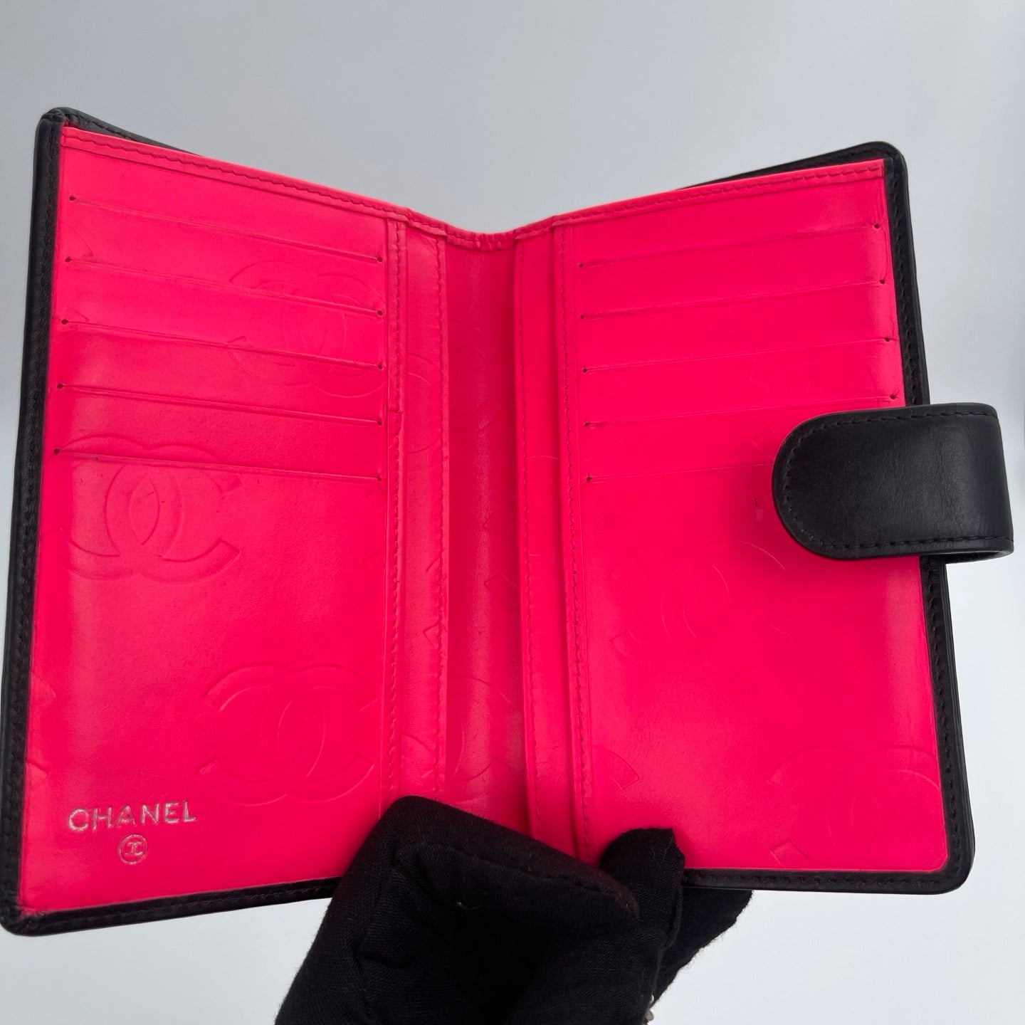 Chanel Matelassé Cambon Bifold Medium Wallet in Black Lambskin [Used]