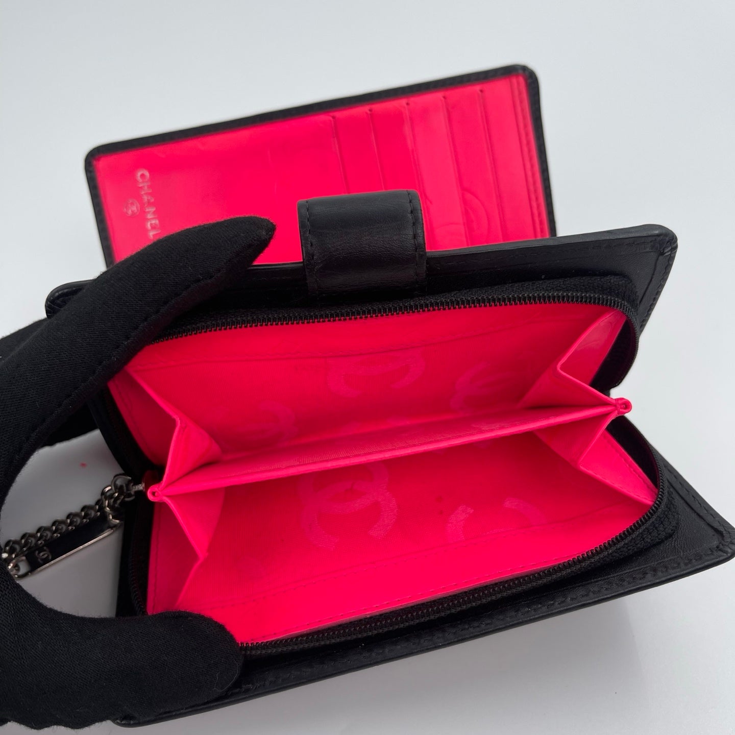 Chanel Matelassé Cambon Bifold Medium Wallet in Black Lambskin [Used]