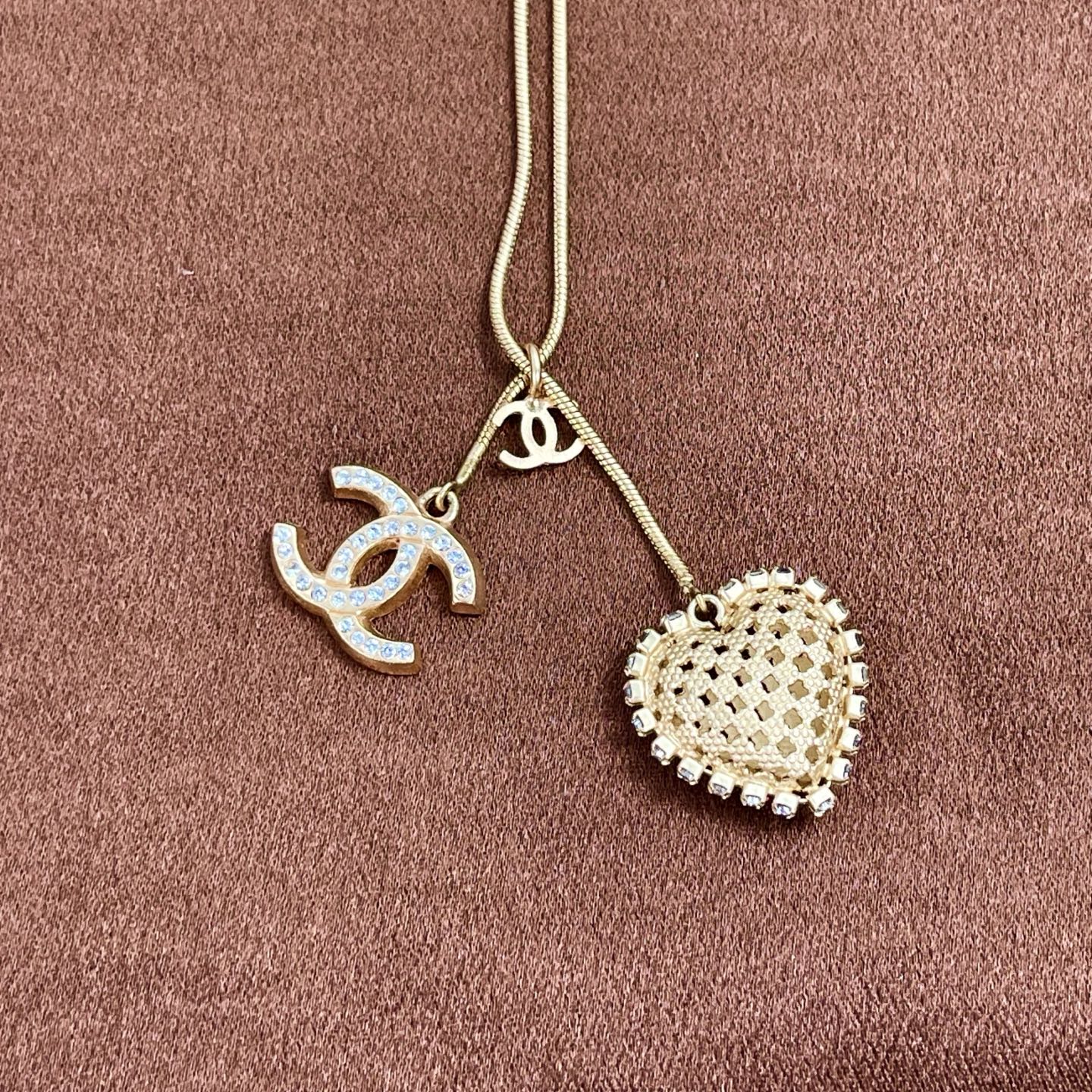 Chanel Heart CC Chain Bracelet Gold Rhinestone 01P[Used]