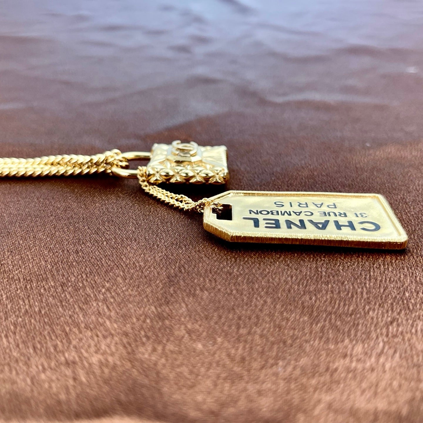 Chanel CC Padlock ID Dog Tag Charm Necklace Gold[Used]