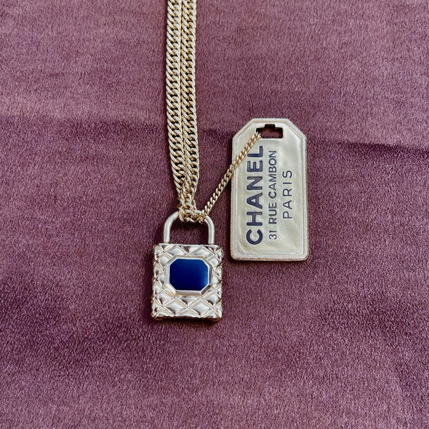 Chanel CC Padlock ID Dog Tag Charm Necklace Gold[Used]