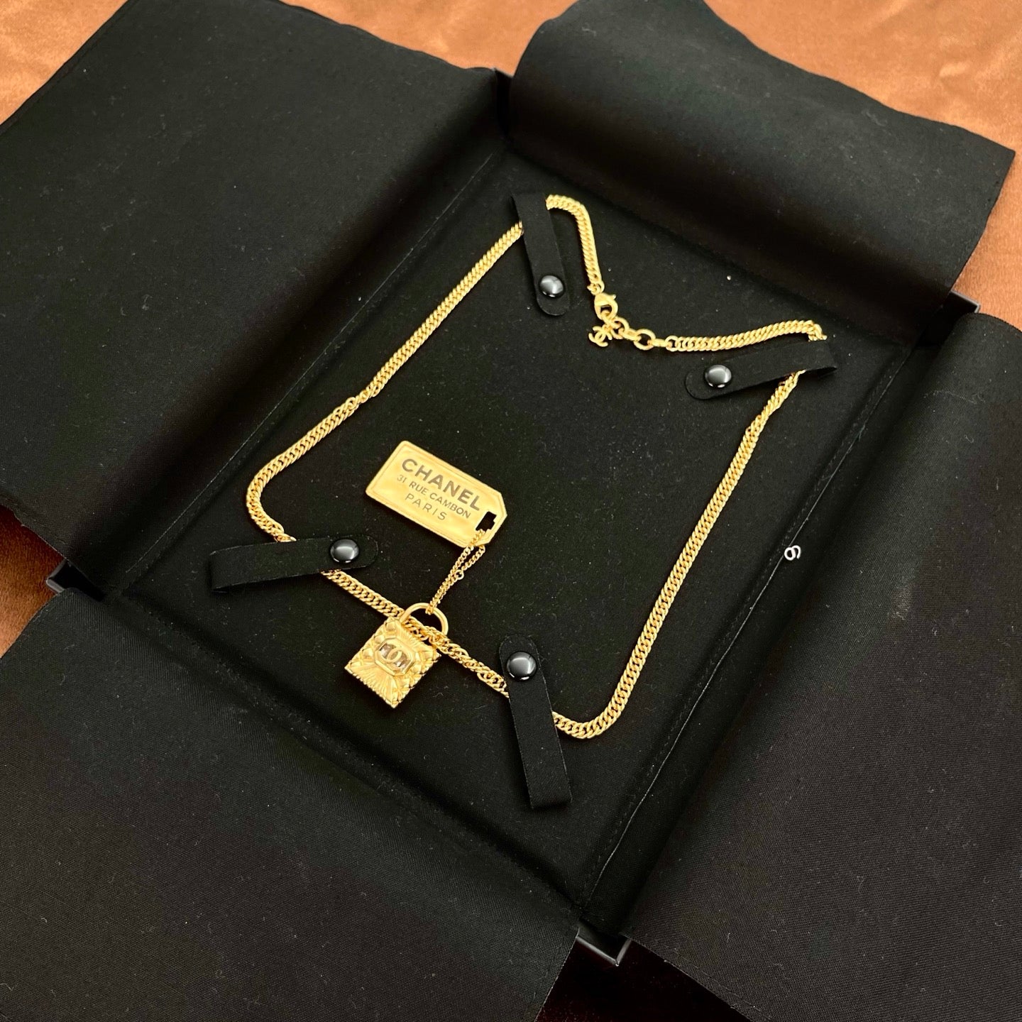 Chanel CC Padlock ID Dog Tag Charm Necklace Gold[Used]
