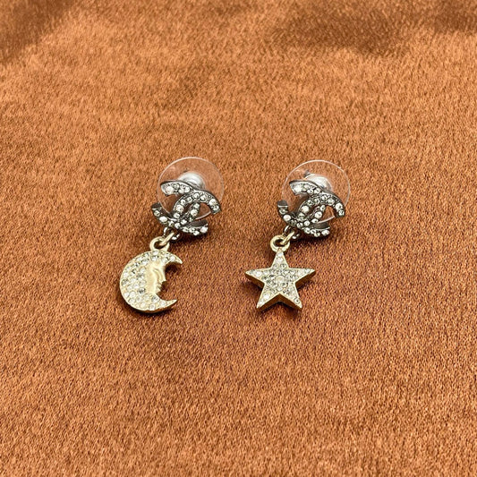 Chanel Moon & Star Rhinestone Drop Earrings[Used]