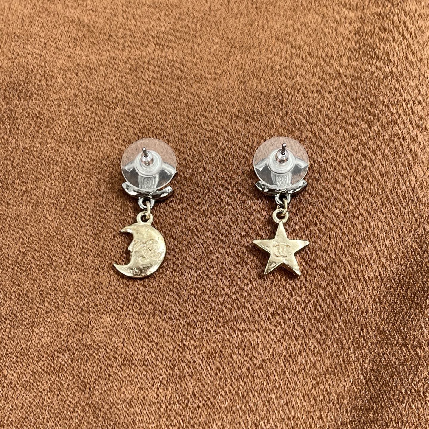 Chanel Moon & Star Rhinestone Drop Earrings[Used]