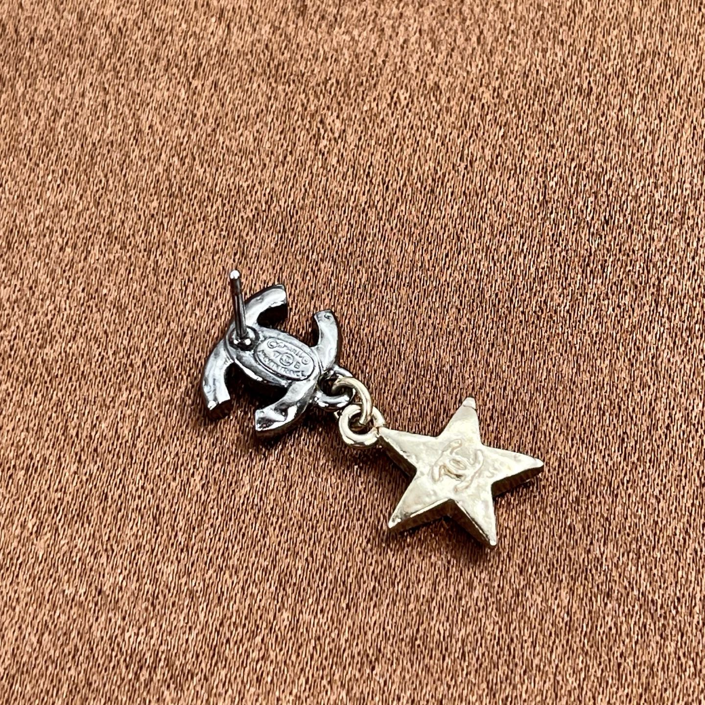 Chanel Moon & Star Rhinestone Drop Earrings[Used]