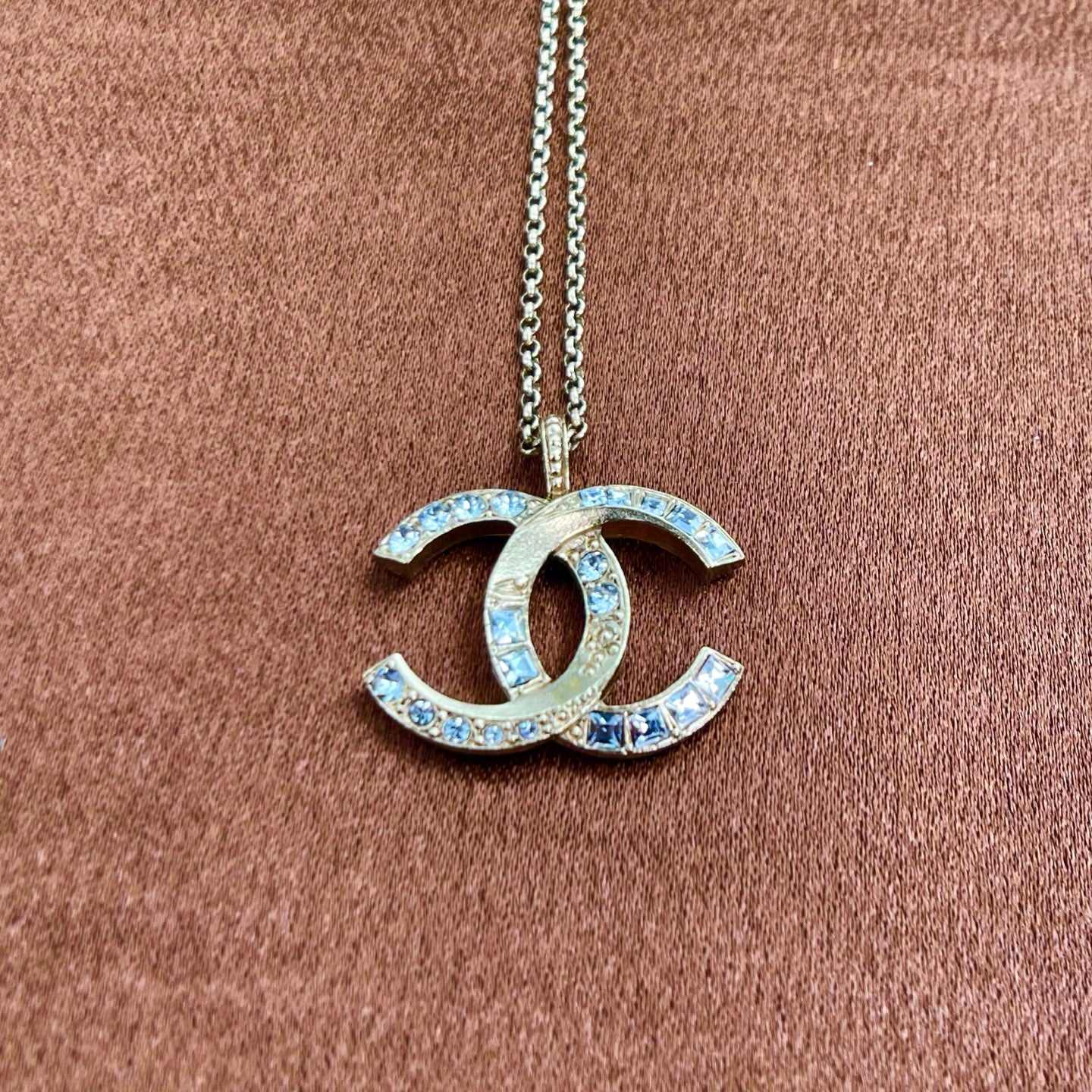 Chanel Gold-Tone Rhinestone COCO Mark Necklace[Used]