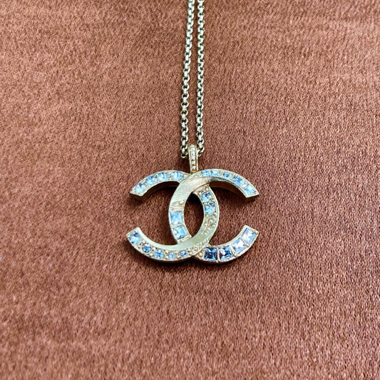 Chanel Gold-Tone Rhinestone COCO Mark Necklace[Used]