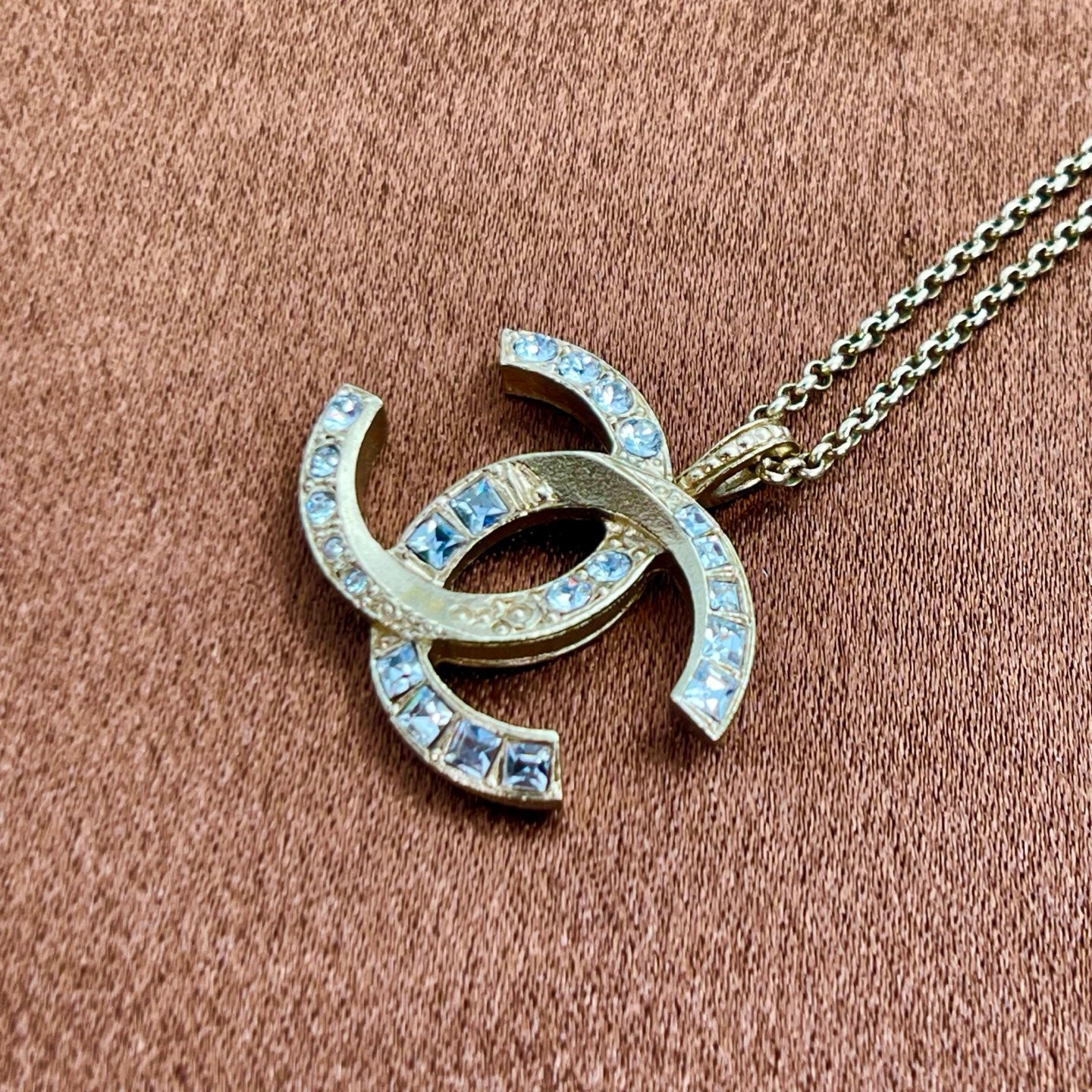 Chanel Gold-Tone Rhinestone COCO Mark Necklace[Used]