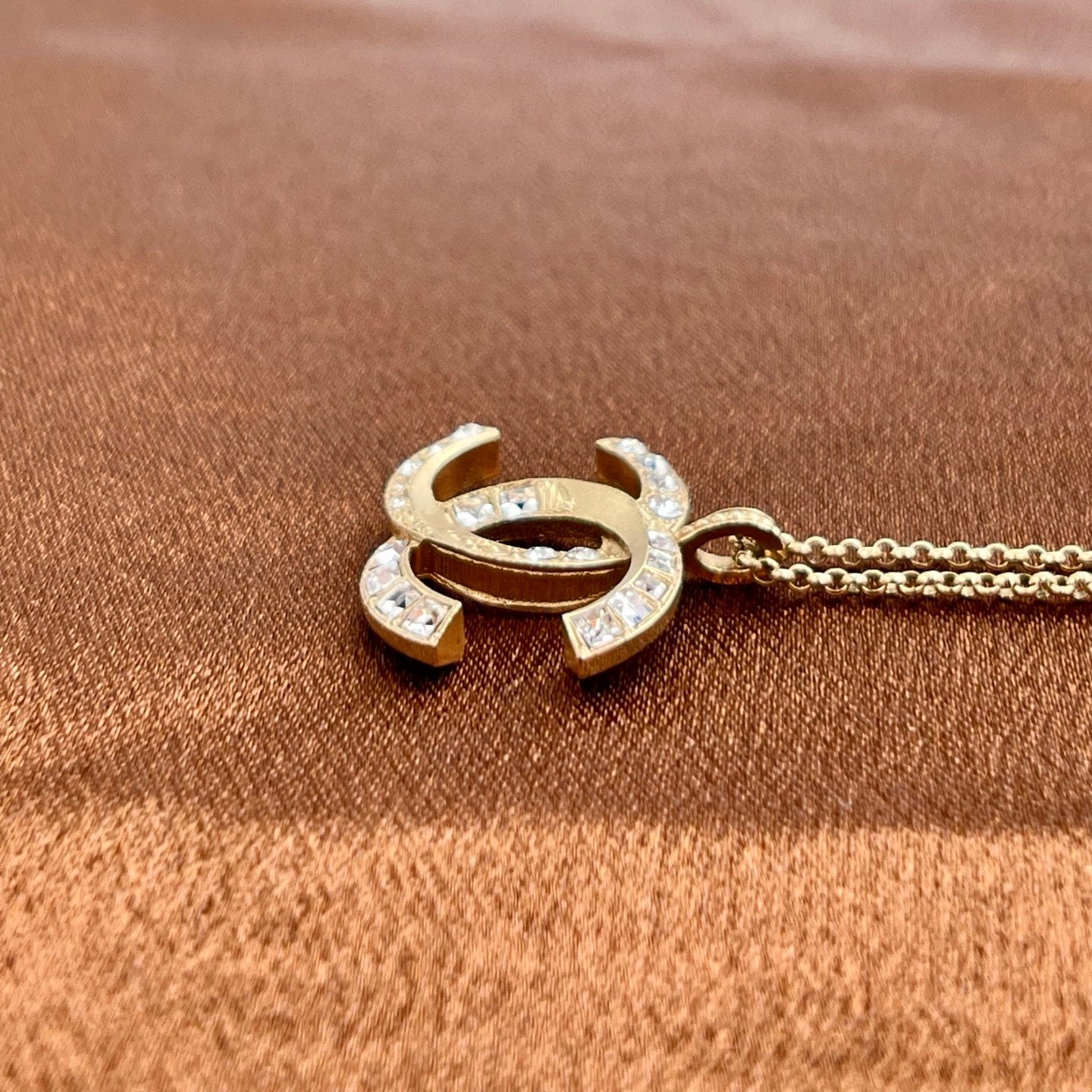 Chanel Gold-Tone Rhinestone COCO Mark Necklace[Used]