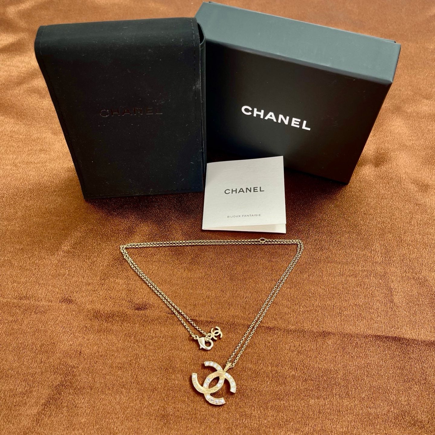 Chanel Gold-Tone Rhinestone COCO Mark Necklace[Used]