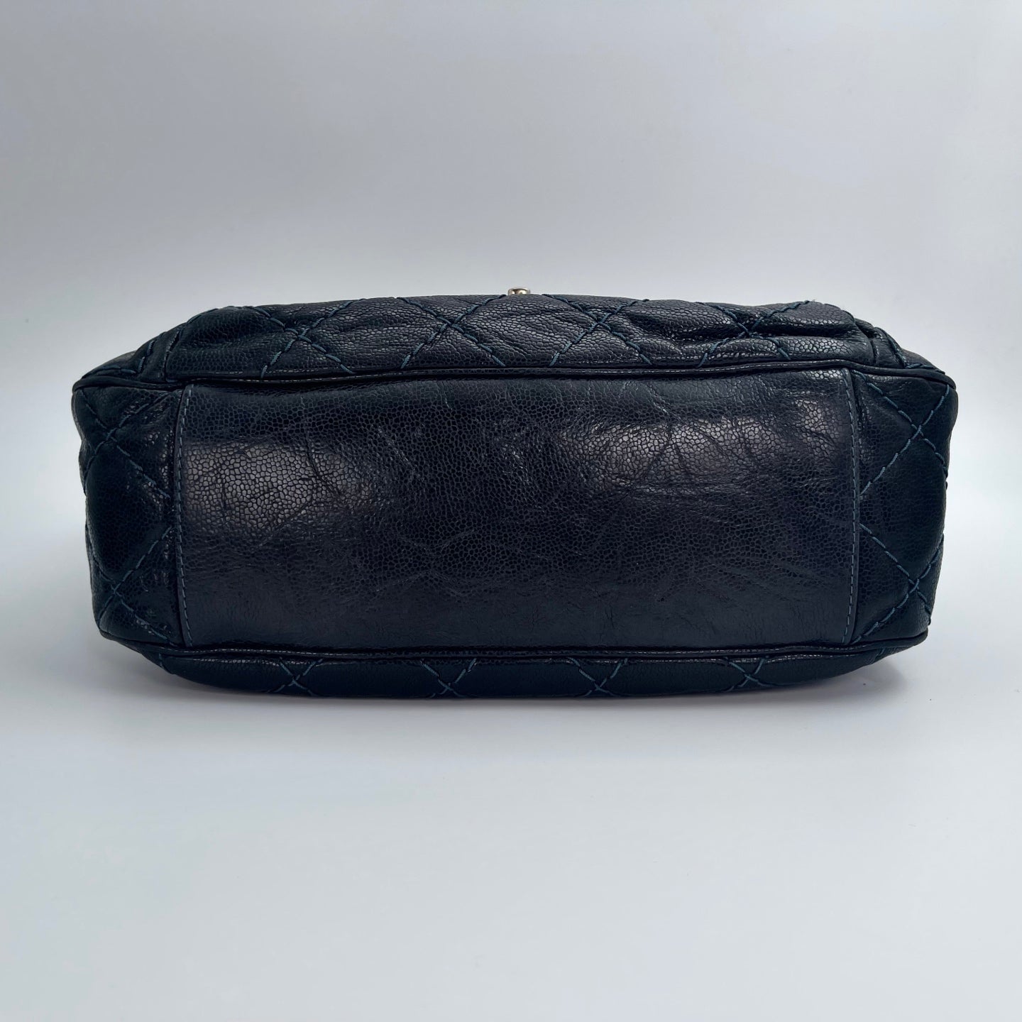 Chanel Bombay Glazed Calfskin 2-Way Tote – Black & Gold with Navy Stitching [Used]