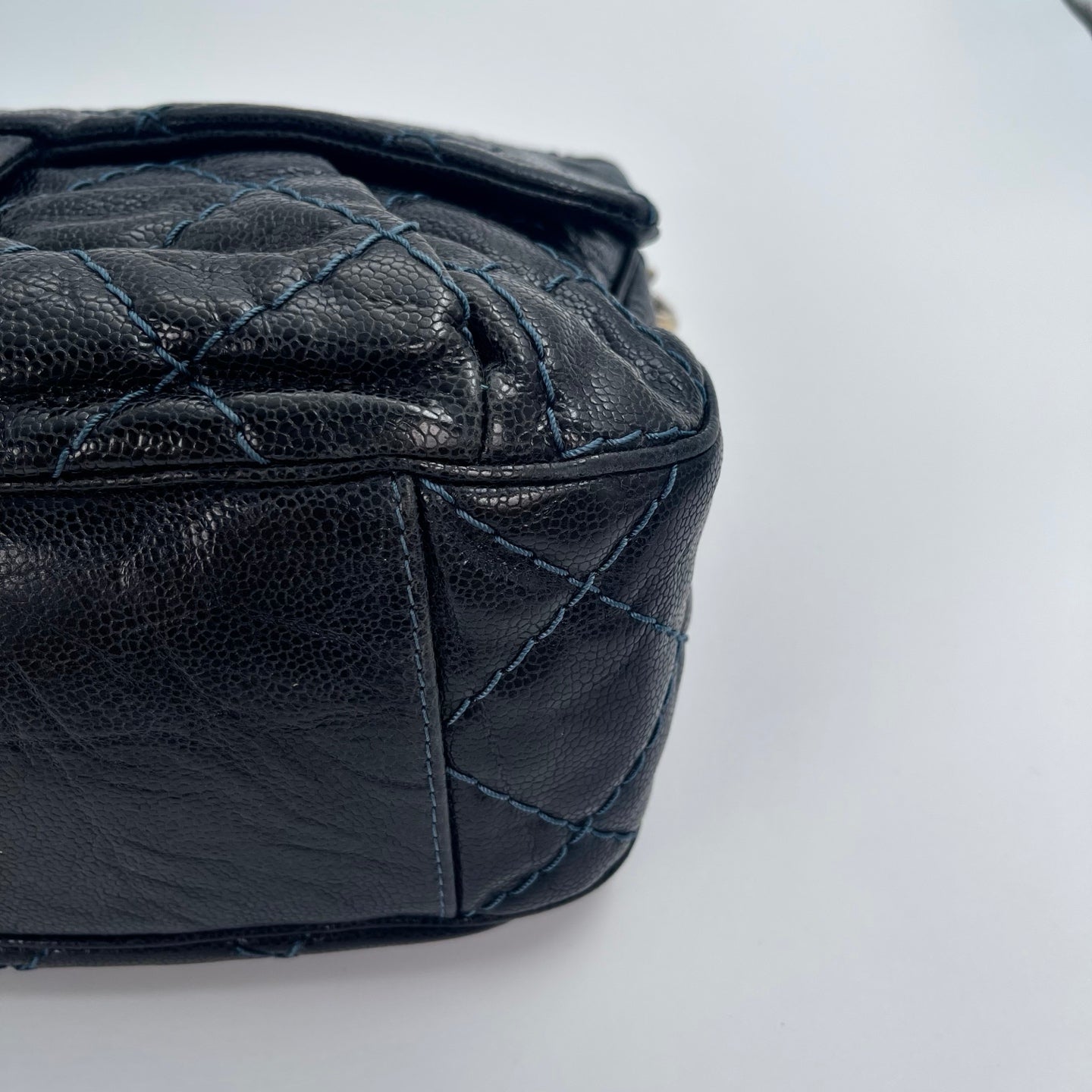Chanel Bombay Glazed Calfskin 2-Way Tote – Black & Gold with Navy Stitching [Used]