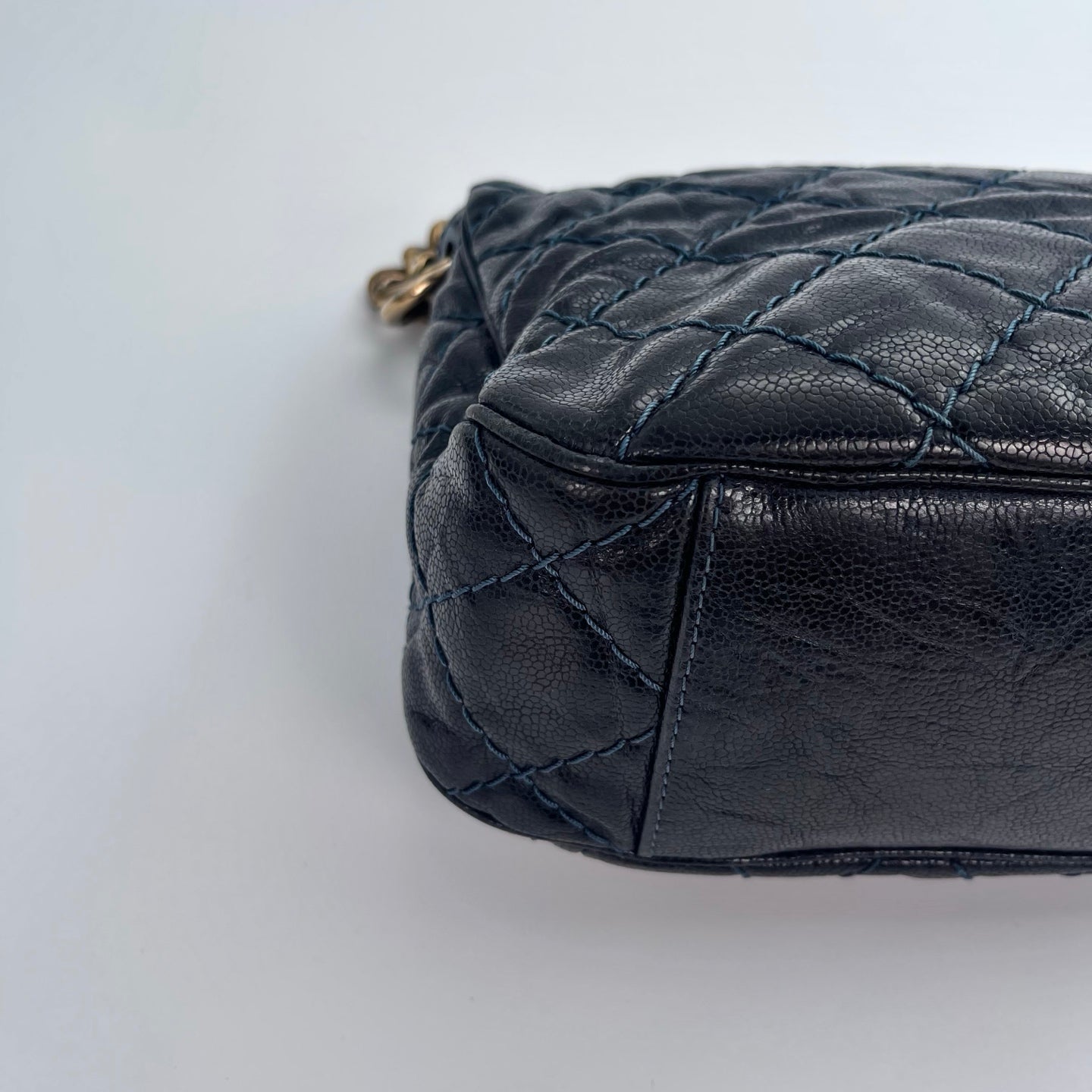 Chanel Bombay Glazed Calfskin 2-Way Tote – Black & Gold with Navy Stitching [Used]