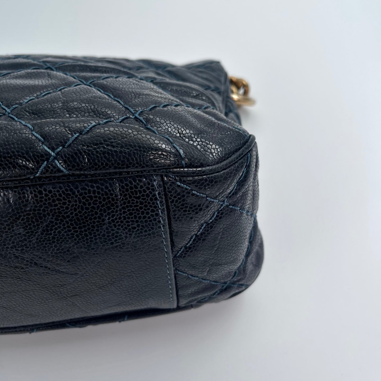 Chanel Bombay Glazed Calfskin 2-Way Tote – Black & Gold with Navy Stitching [Used]
