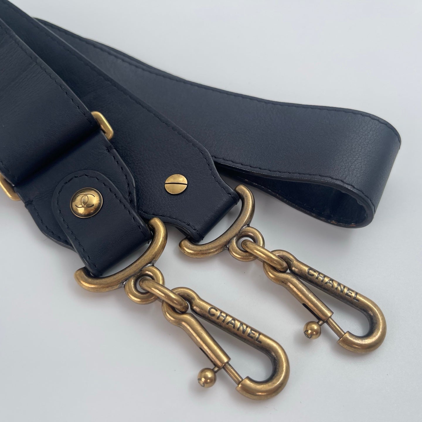 Chanel Bombay Glazed Calfskin 2-Way Tote – Black & Gold with Navy Stitching [Used]
